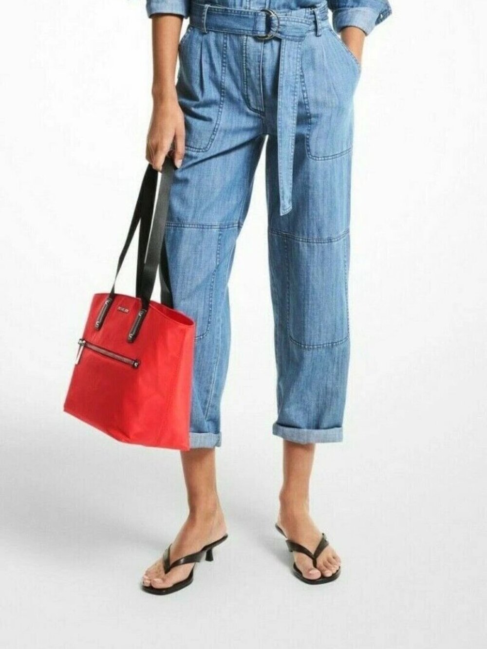 Michael Kors Polly Medium Top Zip Nylon Tote In Sky Blue - NWT